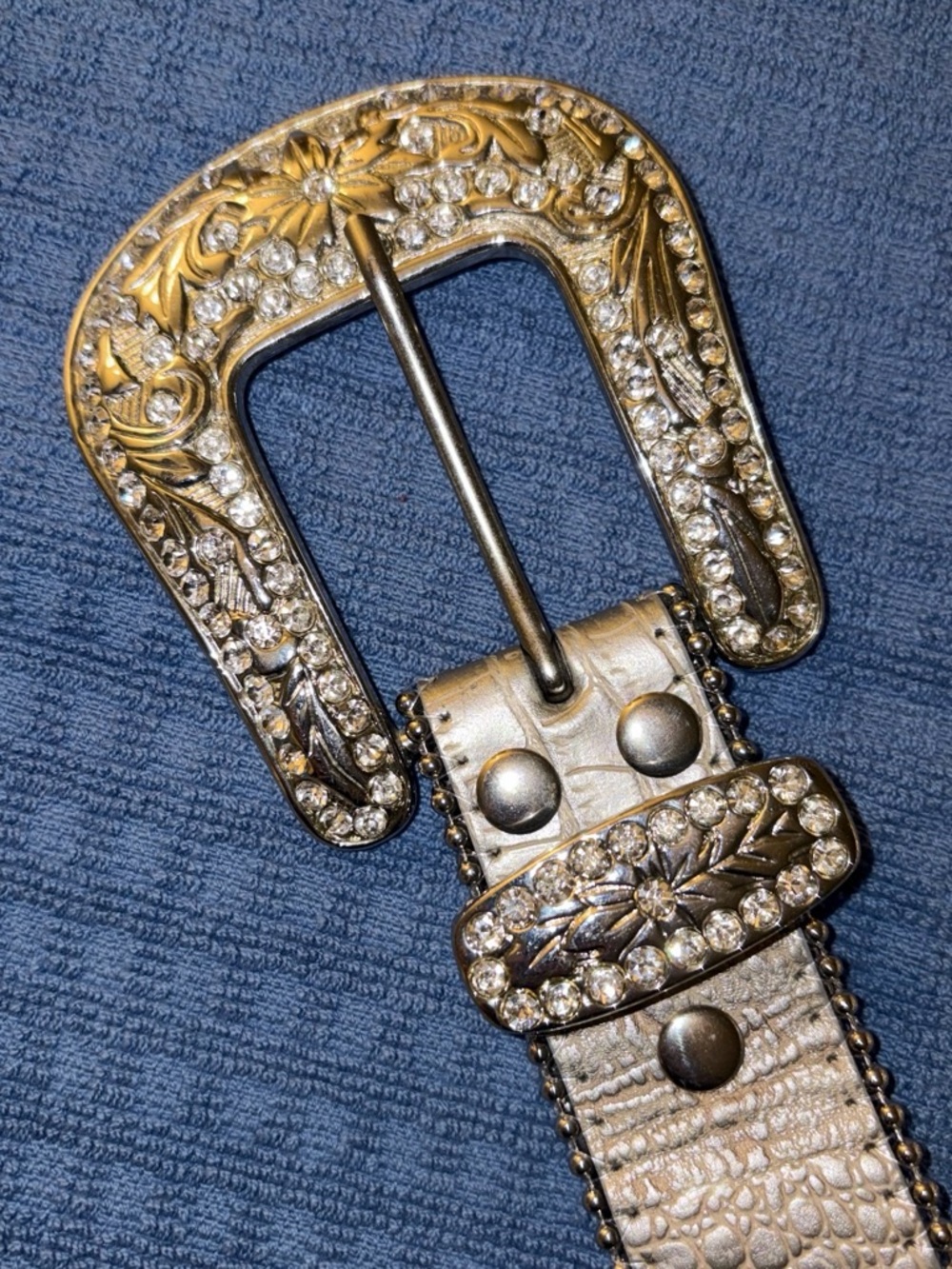 Buckle Crystal-Embellished Gold & Silver Western Buckle Belt